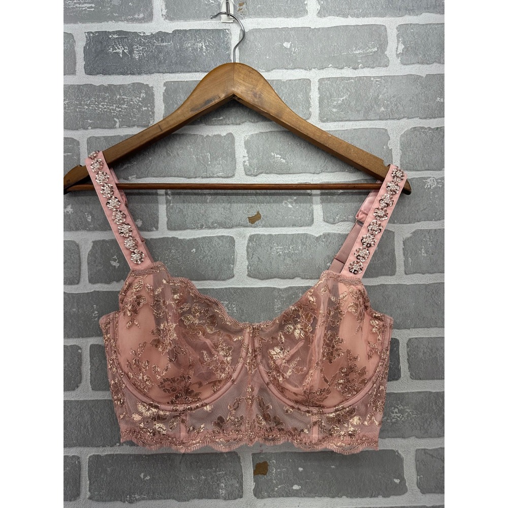 Victoria's Secret Dream Angels Wicked Bra 36DDD Pink Rose Gold Floral Sequin